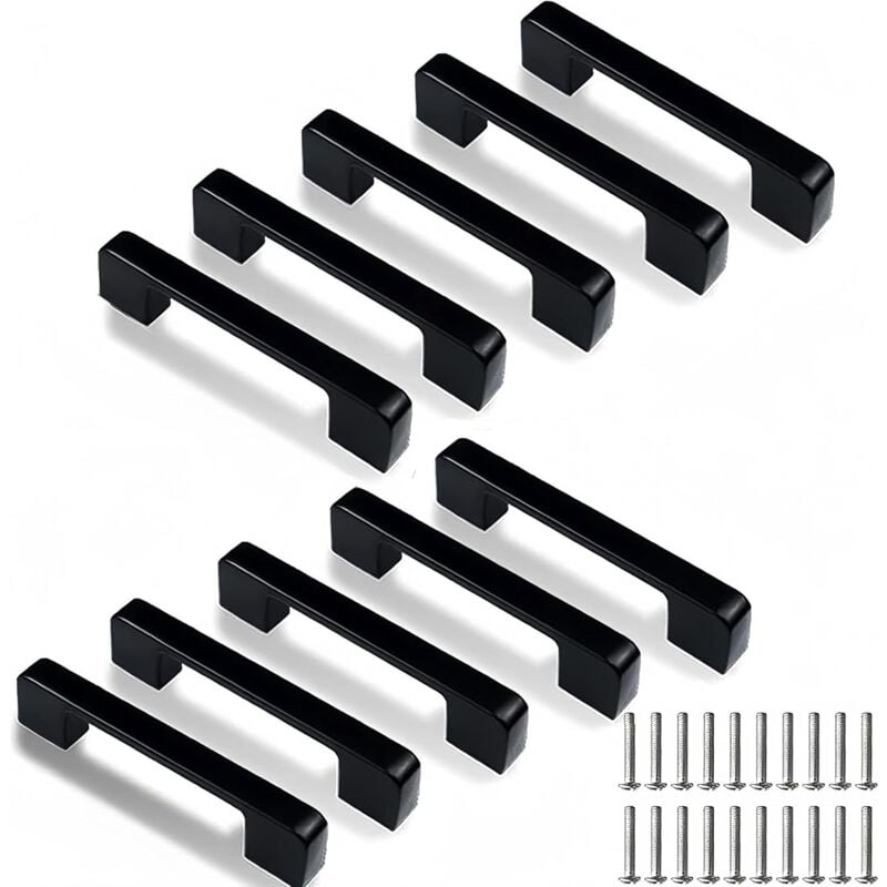 CSPARKV 10 Pièces Poignées de Placard, Noires Cuisine Poignée Poignee de Meuble Poignées de Placard Poignées de Tiroir Avec Vis, Poignée Porte pour Placards Porte Meuble Cuisine (Entraxe 96mm)
