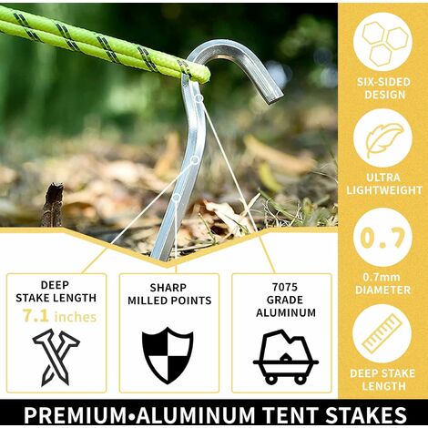 Piquets de tente en alliage d'aluminium 18cm, 8 pièces/paquet