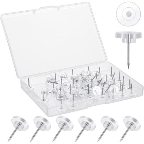 150 Punaises Transparentes Avec Boîte - 16 Mm, Pour Tableau Liège, Mur, Bureau