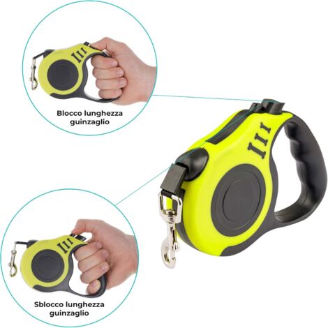 Laisse pour Chien Rétractable 5 mètres avec Poignée Confortable, Laisse Flexible pour Petit, Moyenne, Gros Chiens, Laisse Enrouleur pour la Promenade et Le Dressage, Jaune