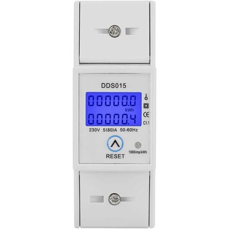 Compteur d'Energie Numérique LCD Ecran de Eétroéclairage 5-80A 230V 50Hz  Wattmètre Monophasé Montage sur Rail DIN 35mm pour Mesurer l'Energie  Electrique