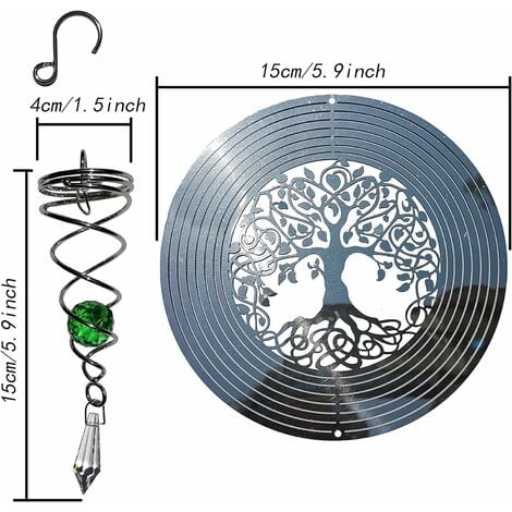 (arbre de vie)Mobile à vent 3D en métal à suspendre, carillon à vent en  spirale, sculptures à vent à suspendre avec boule d'observation en spirale,  en