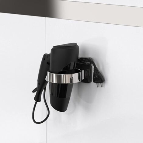 Support Sèche-Cheveux Mural Sans Perçage SHAIDOJIO - Silicone Noir, Étagère Multifonction Avec Prise Et Crochets Pour Salle De Bain