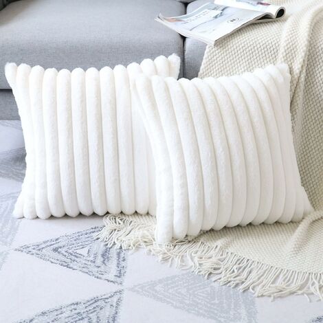 45x45cm, Beige Blanc) Lot de 2 - Taies d'oreiller Velours Peluche, Taies d' oreiller Artificielle Douce