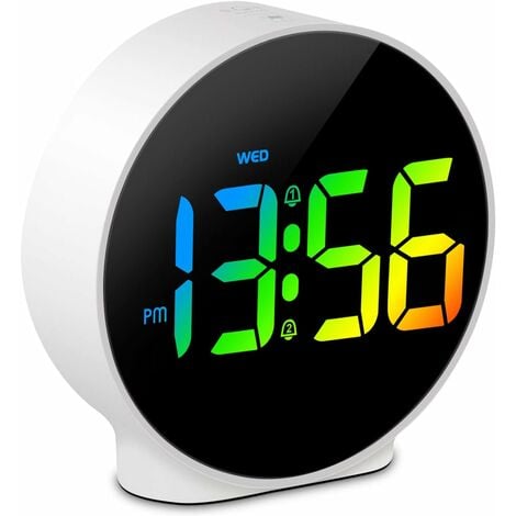 Réveil numérique LED Horloge de bureau Snooze Dimmable Blanc 12/24 Réveil  électrique/batterie double (entre en mode d'économie d'énergie après 8  secondes)