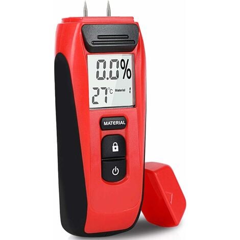 Testeur Humidité [Notice + Sac de Rangement+ Pile 9V], Humidimètre  Numérique Bois Mur Portable à 2 broches , Écran LCD Numérique HD Macaron