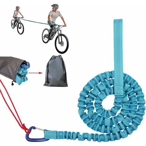 Corde de remorquage pour vélo - 3 m - pour Enfant - Corde de remorquage -  Élastique - avec Crochet de sécurité - Jusqu'à 500 lb/225 kg - Convient  pour Les Enfants ou Les Adultes - Bleu