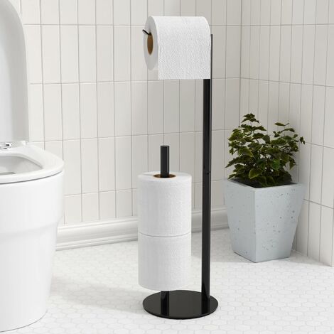 Relaxdays Support de papier-toilette, réserve de 4 rouleaux, support  vertical avec pied, 57x21,5x16,5 cm, en fer, noir