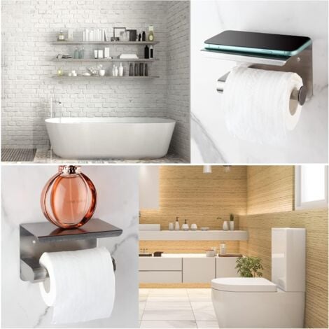 Porte papier toilette en bois noyer aluminium tablette