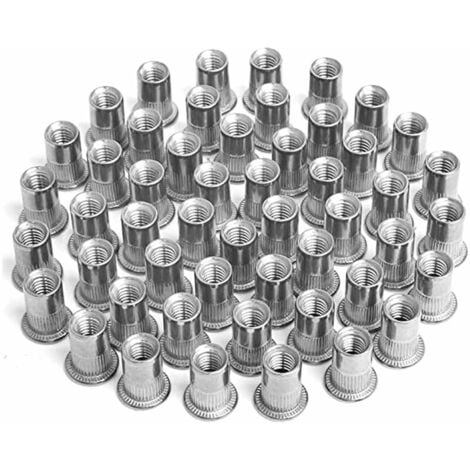 Lot de 100 écrous à rivets M5 5 mm à tête plate en aluminium : :  Outils et Bricolage