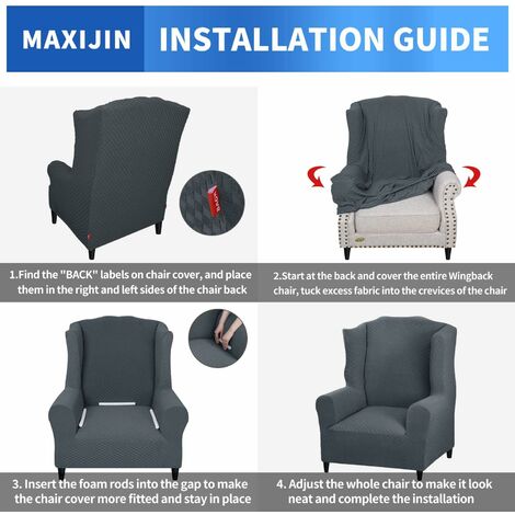 Housse De Fauteuil Élastique MAXIJIN - Protection Anti-Taches Avec Oreilles - Tissu Jacquard