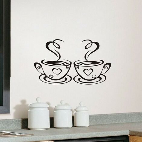 Sticker Mural Design Tasse à Café Et Grains De Café - Autocollant Noir Pour Cuisine, Salon, Décoration DIY