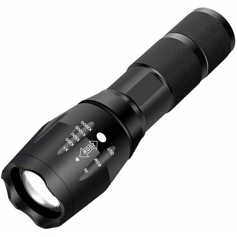 BRAVO ALFRED Lampe Torche LED Ultra puissante XML-T6 Lampe Torche Militaire  utilisable pour vélo ou randonnées et 5 Modes Dont Flash Anti-agression,  zooms et portée de 500m. Conception Antichoc