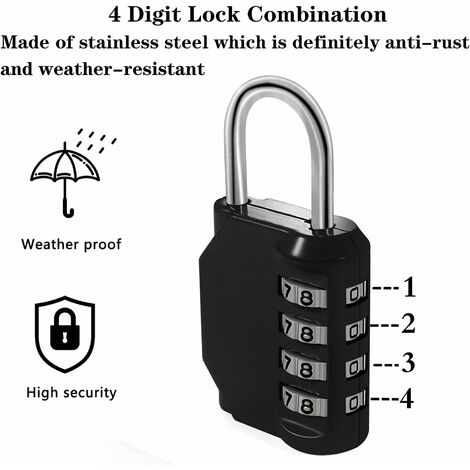 Cadenas Code à Combinaisons 4 Chiffres Résistant Noir - Casier Valise  portail