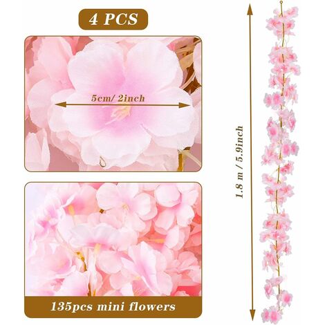 Qivra 2 Pièces Guirlande Cerisier, Rose Foncé Guirlande Fleurs Artificielles1.8M, 135 Têtes Fleur de Cerisier Rose, Fleurs Artificielles en Soiepour Maison Jardin Fêtes Mariage