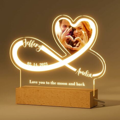 Veilleuse Amour Infini - Lampe Personnalisée avec Photo Prénoms
