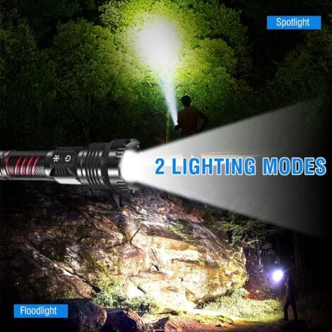 Lampe Torche LED Ultra Puissante 20000 Lumens Lampe de Poche Rechargeable  USB C avec Lumière rouge,Lampe Tactique 8 Modes réglable Étanche Torche