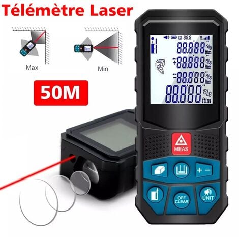 Télémètres laser 50m（115x50x26mm）, SDLOGAL, Ecart 2mm, 20 Données, mesure  de la Distance, écran LCD, étanche Ip54,Piles non incluses