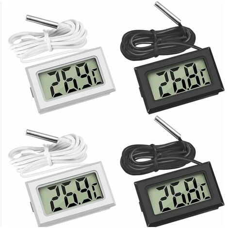 (2X Noir 2X Blanc,46x28x15mm)Mini Digital LCD Thermomètre Température avec  Sonde de Température Capteur Testeur