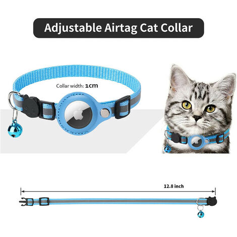Collier de chat compatible Airtag, collier Airtag Cat avec cloche et boucle  de sécurité, largeur 3/8 « , collier réfléchissant avec support Airtag  étanche