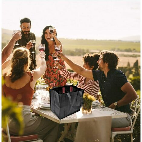 2 Sacs Transport Bouteilles 6 Places - Non-Tissé, 27x18x27cm, Pour Vin/Eau/Voyage, Noir