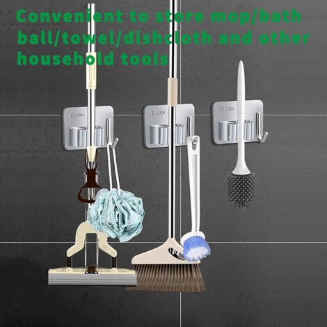Support à Balai Mural En Acier Inoxydable - Lot De 4 - Auto-Adhésif Ou Vis - Pour Cuisine, Garage, Balcon - Range Tes Outils Et Vadrouilles