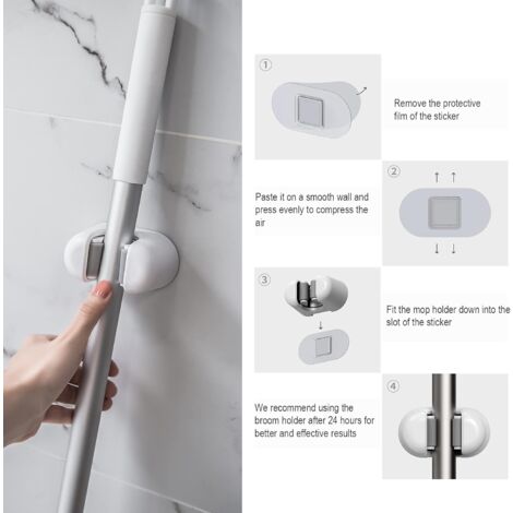 Support mural pour vadrouille et balai, paquet de 24, organisateur de balai  mural auto-adhésif, support mural pour salle de nettoyage(gris)