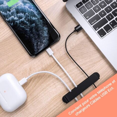 Lot 6 Clips Organisateur Câbles LONNALEE - Adhésif, Ouverture Magnétique - Pour Bureau, Chargeurs, Câbles USB