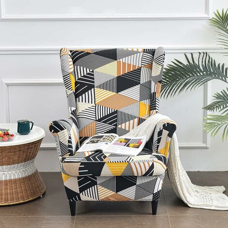 Housse De Fauteuil à Oreilles Et Repose-pieds | Velours élastique Lavable | Taille Universelle 70-110 Cm
