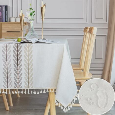 Nappe Imperméable Rectangulaire Table Cloth Coton Lin 140x180 cm Tassel  Nappe Elegante Tablecloth Rectangle pour Table de Cuisine Decoration