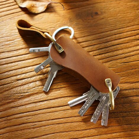Sac à clés créatif en cuir de première couche, sac de rangement de clés  fait à la main, sac à clés de voiture en cuir véritable