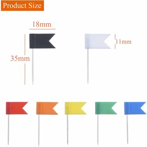 Lot De 80 Punaises Drapeau Multicolores - Tête 24 Mm, Pointe Acier, Pour Tableaux Liège, Cartes