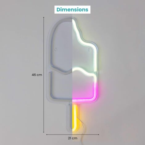 Glace 45 cm - Prise et Interrupteur on/Off Inclus Neon LED pour Decoration Chambre Enfant ou Déco Néon Bar - Lampe Murale Néon LED Glace sur Secteur avec Interrupteurv