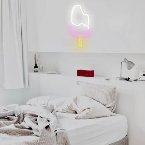 Glace 45 cm - Prise et Interrupteur on/Off Inclus Neon LED pour Decoration Chambre Enfant ou Déco Néon Bar - Lampe Murale Néon LED Glace sur Secteur avec Interrupteurv