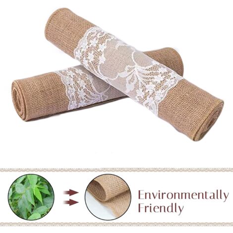Chemin de Table Dentelle 30x180 cm Toile de Jute Chemin de Table Mariage, Decoration Table pour Fête Bapteme Mariage Anniversaire