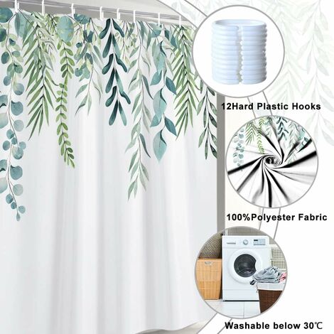 Rideau De Douche Anti Moisissure Bonhause Rideau De Douche Feuille De Bananier Tropicale Vert 180 X 180 Cm Rideau De Bain Tissu Polyester Anti Moisissure Imperméable Lavable Rideaux Salle De Bain Avec