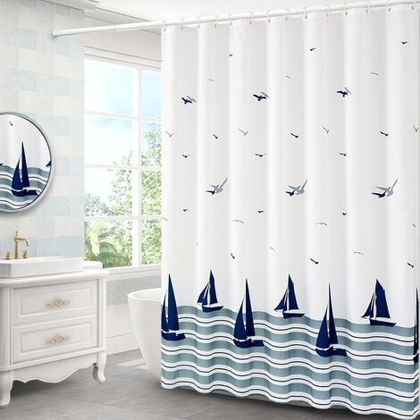 Rideau de douche, rideau de douche tissu 180x200, résistant à la moisissure  et à l'eau avec crochets, rideau de douche salle de bain