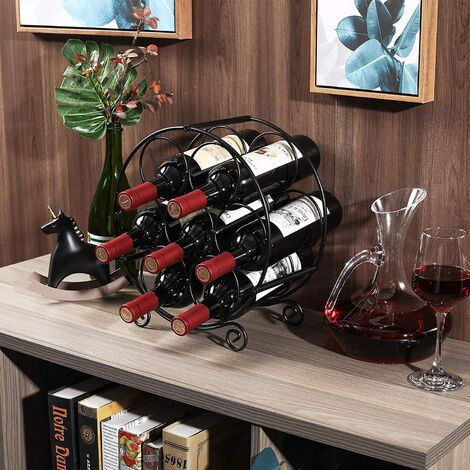 Casier à Bouteilles Métal Noir 7 Places - Rangement Vin Horizontal - Design Rétro