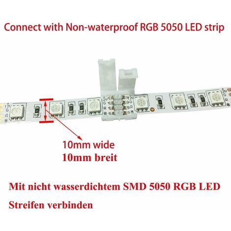 RGB 5050 Connecteur de Ruban LED Connecteur Rapides de Bande à 4 Broches  pour Strip LED SMD 5050 RGB imperméable et Non-imperméable de 10mm de  Large, Soudage Gratuit (10pcs) [Classe énergétique A++]