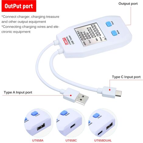 Compteur De Puissance USB De Type C, Testeur De Tension USB | Voltmètre USB De Type C | Détecteur De Chargeur De Câble De Type C, Testeur De Chargeur De Téléphone Portable