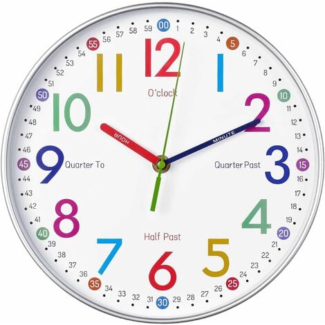 Horloge Murale Enfant-Horloge Enfant Apprentissage-Horloge Murale Éducative  pour Enfants, Time Teacher Analogique avec Exercices,pour Aider Les