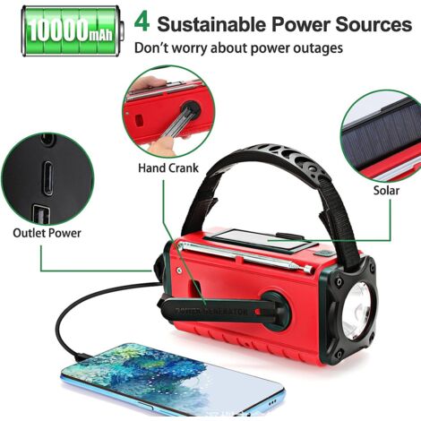 Radio Dab/FM Portable（rouge）, Radio Solaire 5000mAh, Radio Solaire Chargeur USB avec Alarme SOS d'urgence, Lampe de Poche et Lampe de Lecture