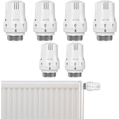 Lot de 6 têtes thermostatiques pour radiateur - Valve de refroidissement intelligente - Tête de rechange : Thermostat de radiateur - Tête de rechange pour le bureau, la maison
