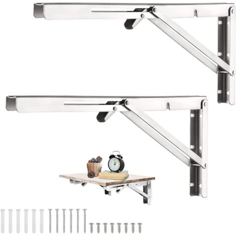 Support D' Étagères Pliable,12" / 300mm Acier Inoxydable Equerre Rabattable Murale, Lot De 2