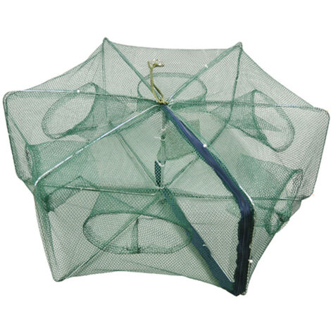 Filet De Pêche Pliant 55 Cm - Panier/Cage à Poissons En Nylon, 4 Cadres Ressort, Cordon De Fermeture