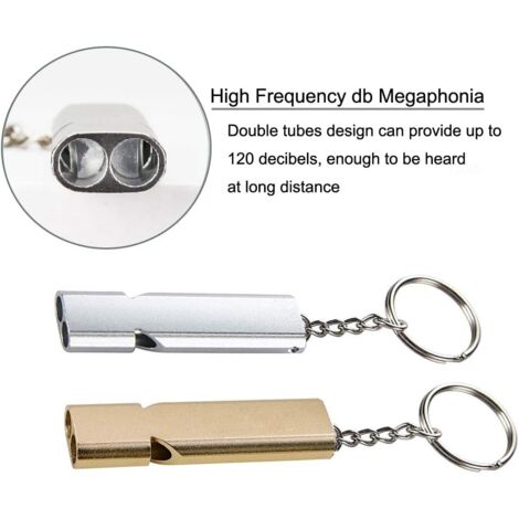 Sifflet De Survie En Aluminium - Double Trou, Haute Fréquence, Avec Porte-clés (couleur Argent) - 2