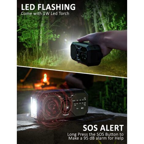 Radio Portable Manivelle Radio Solaire Survie AM/FM Radio Dynamo USB-C 2500mAh Rechargeable avec Lampe de Poche LED Alarme SOS Boussole Petit Radio pour Urgence Extérieure Randonnée Camping