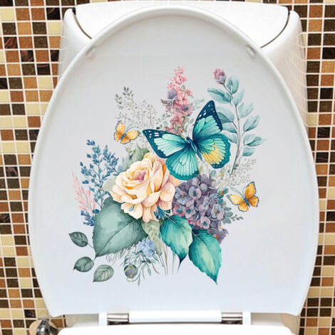 Autocollant Mural Abattant WC Motif Grenouille Et Fleurs - Décor Salle De Bain Imperméable PVC