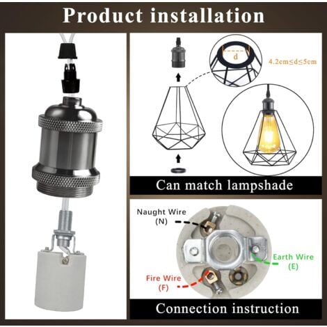 CSPARKV E27 douille de lampe, Edison retro suspension lampe, Solide céramique adaptateur, 4 Pièces noir perle socket