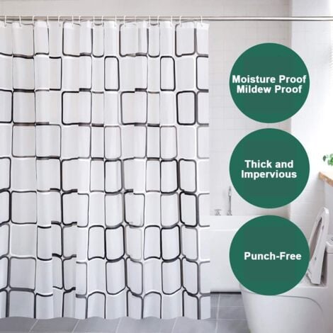Rideaux de Douche résistant aux moisissures - Rideaux de Douche Extra Longs avec Crochets en Forme de U, antibactériens, imperméables - 180x180CM